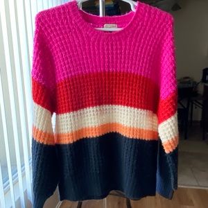 Color Block Striped Popcorn Knit Pullover Sweater Size XL
